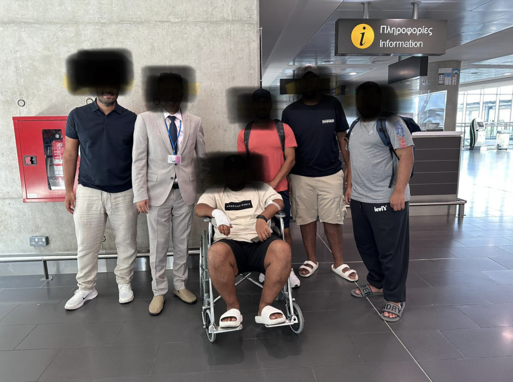 Photo posted on X (formerly Twitter) by Kyriakos Kouros, Permanent Secretary at the Cyprus Foreign Ministry, of a group of international tourists departing Cyprus after being targetted in the weekend violence | Source: X (Twitter)