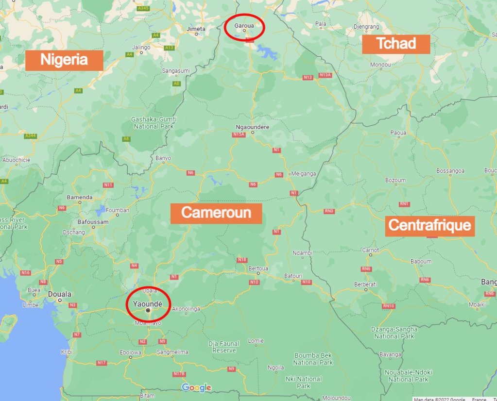 Carte du Cameroun. Crédit : Google Maps