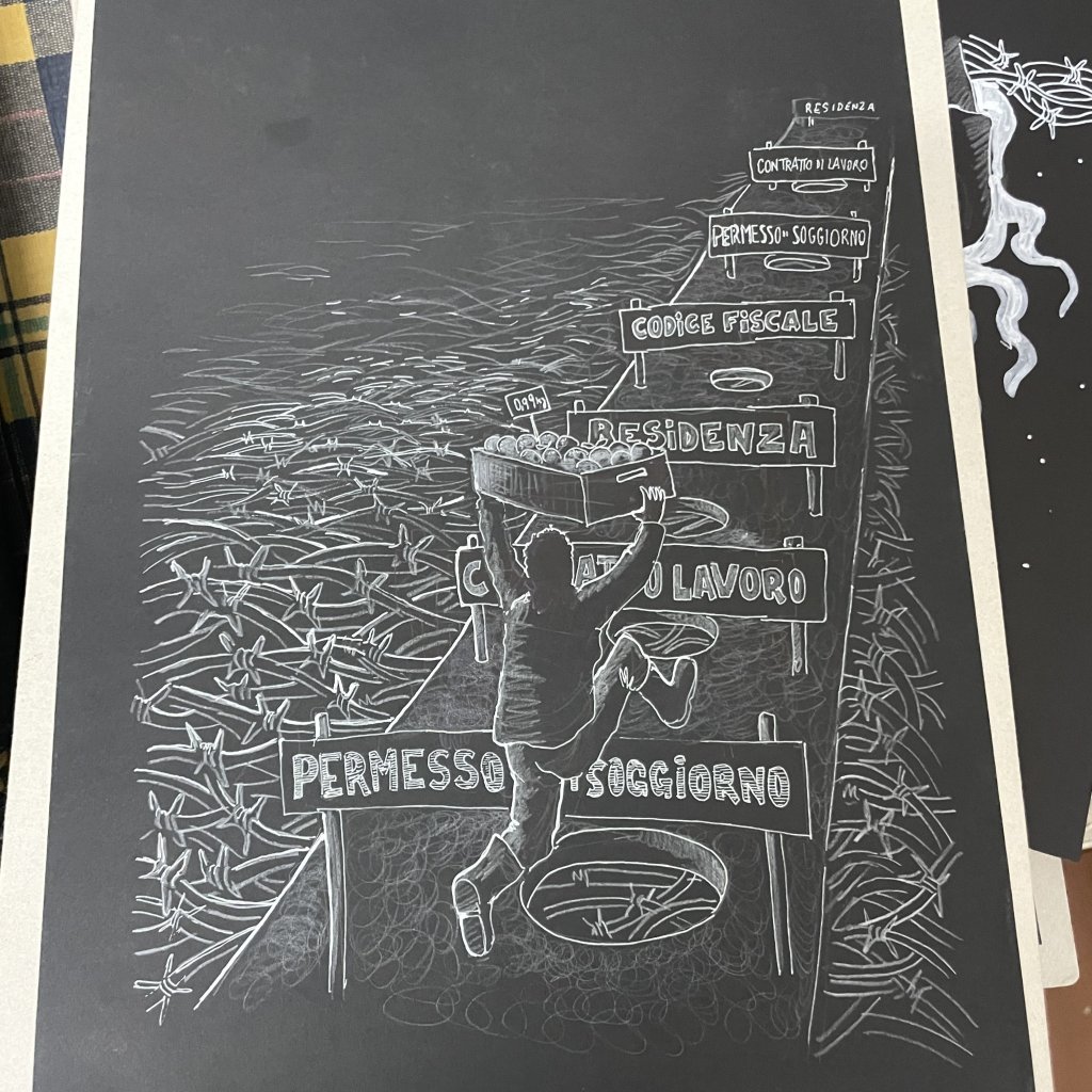 “Fuori dal buio", (“Out of the Darkness”), an illustrated story by Francesco Piobbichi about the plight of invisible farmworkers in the Gioia Tauro commune of Calabria | Photo: Clémence Cluzel for InfoMigrants