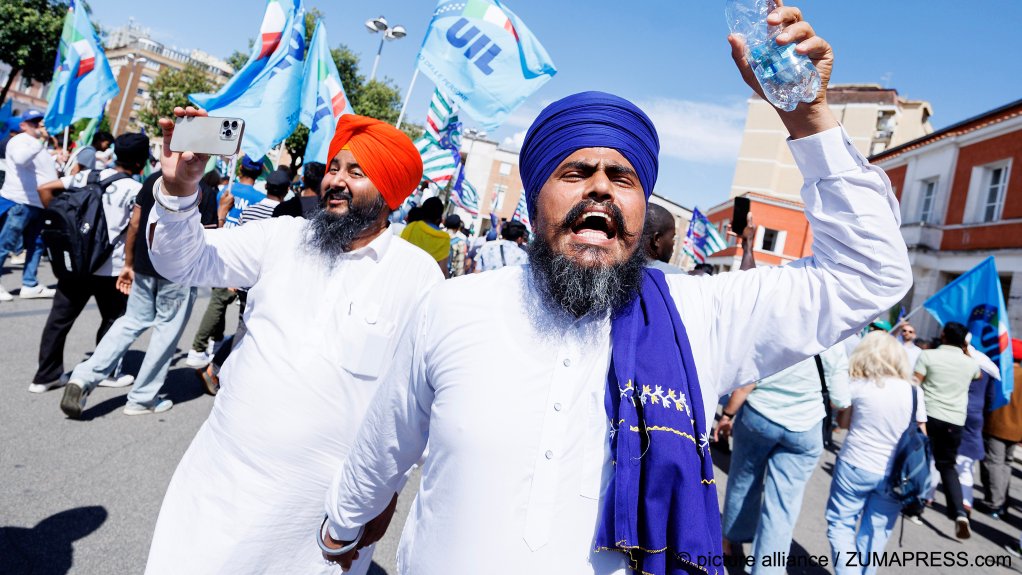 Members of the Indian community demonstrate on June 25 following the death of Satnam Singh | Photo: Roberto Monaldo / picture alliance / ZUMAPRESS.com