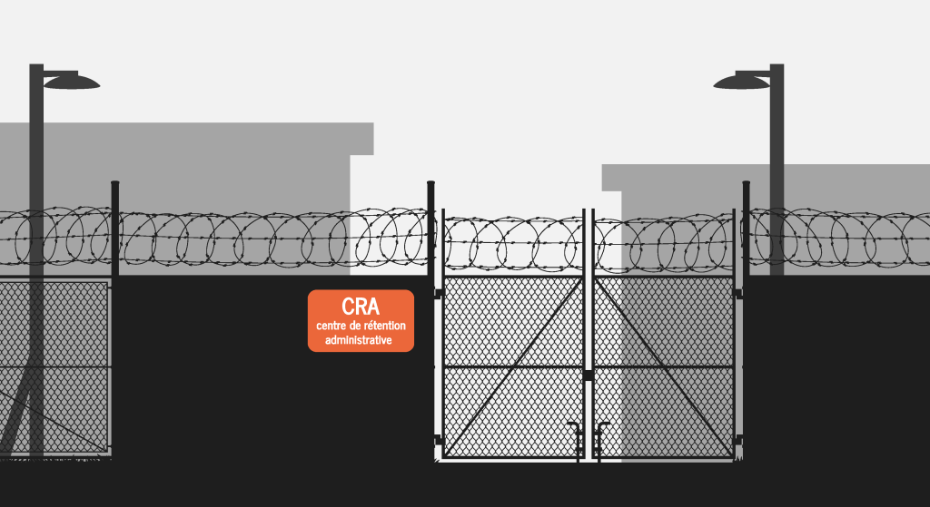 An illustration for InfoMigrants by Agathe of a CRA, administrative detention center in France | Source: Agathe / InfoMigrants