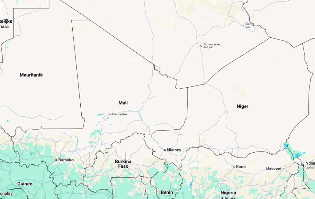 Map of the Sahel region, including Burkina Faso, Mali and Niger | Source: Google Maps