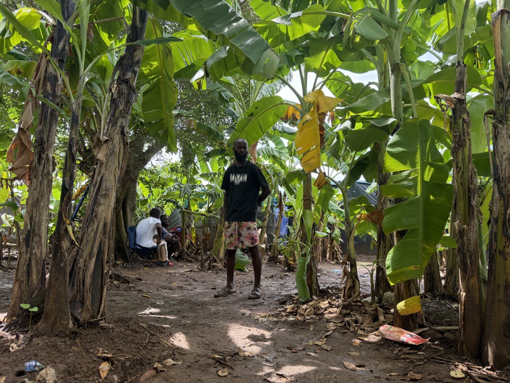 Kennedy poses between banana trees in the Tsoundzou 2 camp. Photo: InfoMigrants 