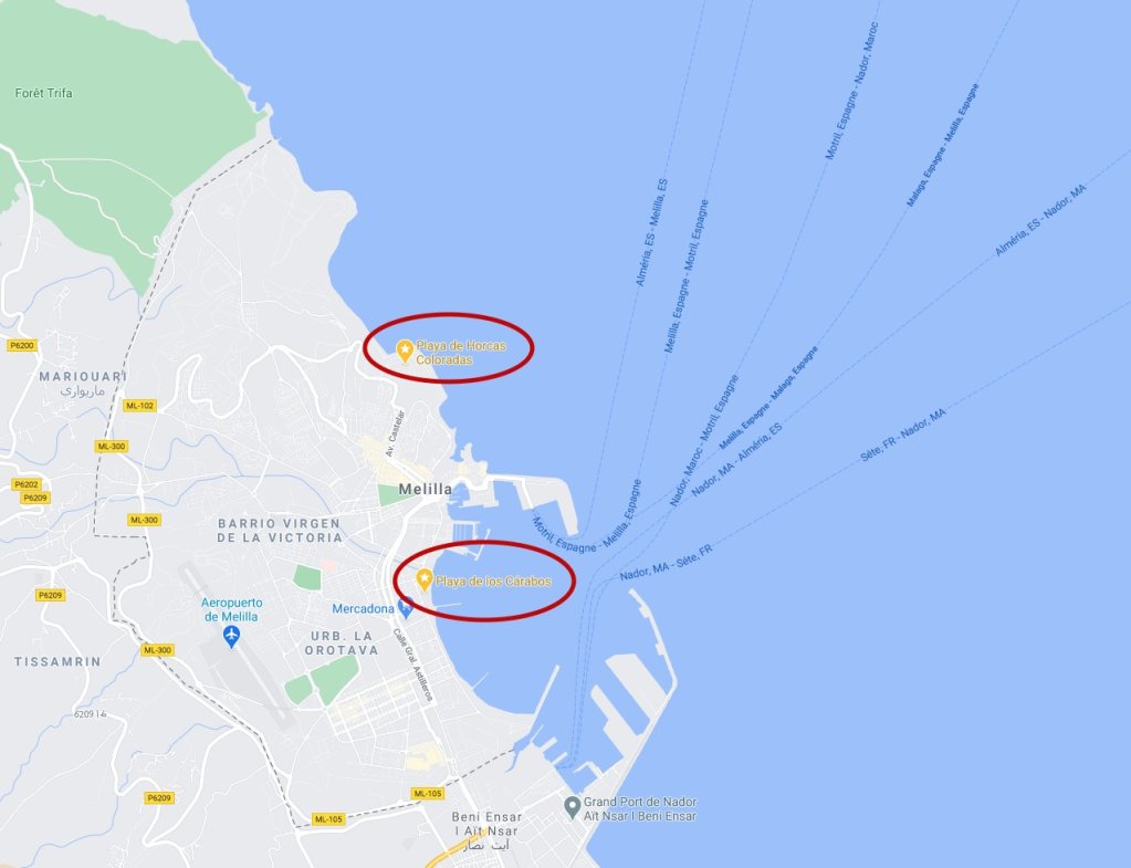 Les plages de Horcas Coloradas et de Los Carabos à Melilla.