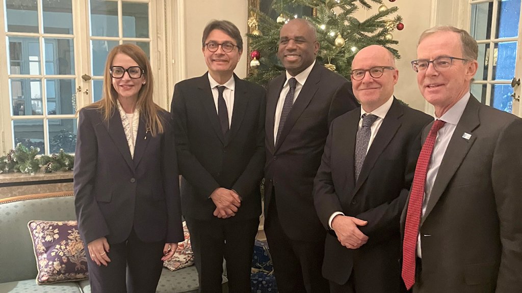 Britain's Justice Minister and Deputy Prime Minister David Lammy (c) is in Strasbourg with Lord Richard Hermer KC (2 from r) the country's Attorney General to talk about reinterpreting the ECHR, here they meet with President of the Court Mattias Guyomar (2 from l), as well as the ECHR's registrar Marialena Tsirli (l) and the UK's ECHR judge Hugh Mercer (r) | Source: ECHR press office www.echr.coe.int