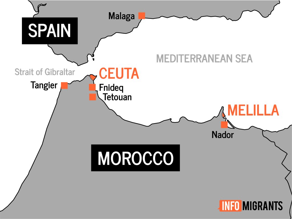 A map of Morocco and Spain, and the Spanish enclaves of Ceuta and Melilla | Credit: FMM Graphic Studio