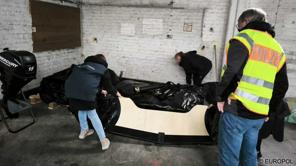 In raids coordinated by Europol, authorities seized boats, engines, and gasoline cans in coordinated police operations in Germany and Belgium | Photo Credit: Europol