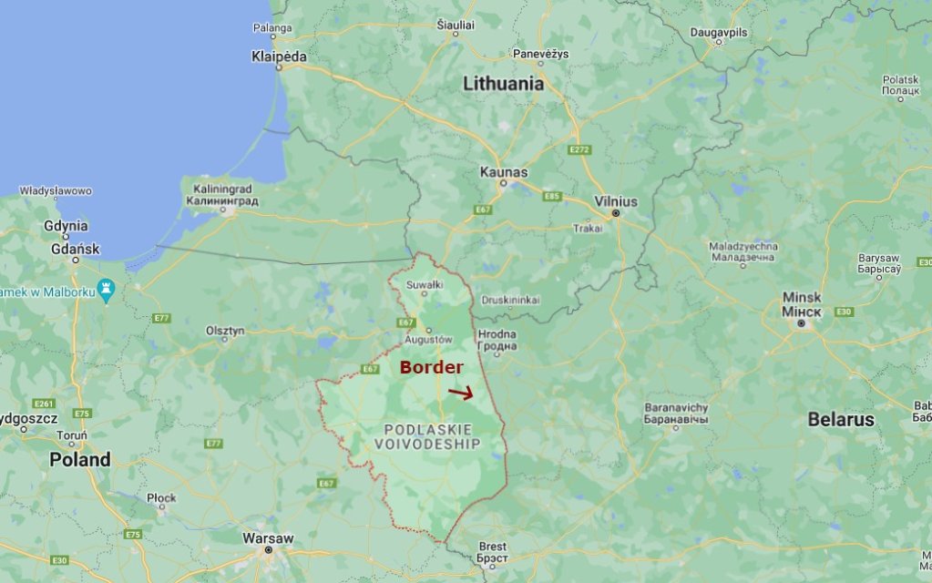 Migrant crossings from Belarus are concentrated in Poland’s Podlaskie Region | Photo: Google Maps