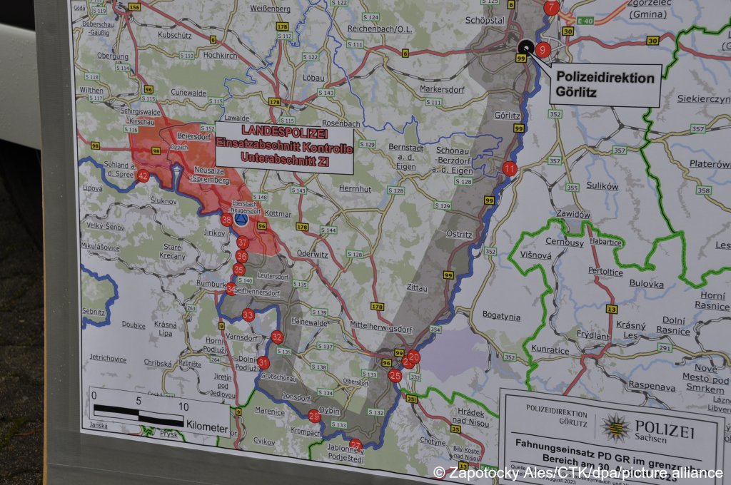 Karte des Polizeieinsatzes, der auch einen Teil der tschechisch-sächsischen Grenze umfasst, in Rothenburg, Sachsen, 30. August 2023 |  Foto: Image Alliance/Zapotocki Alice
