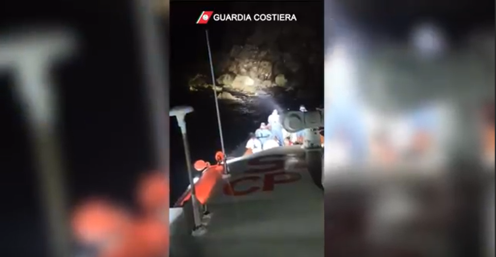 The Italian coast guard rescued some 42 migrants from cliffs off Lampedusa | Source: Italian coast guard Guardia Costiera press release