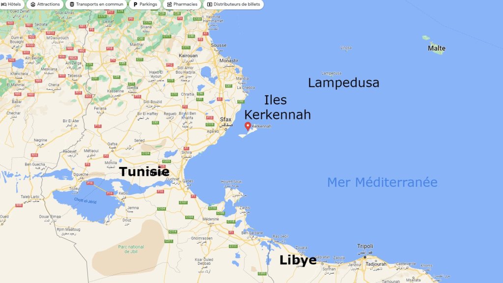 فاصله میان سواحل تونس با جزیره لامپدوسا حدود ۱۳۰ کیلومتر است
Credit : Google Map