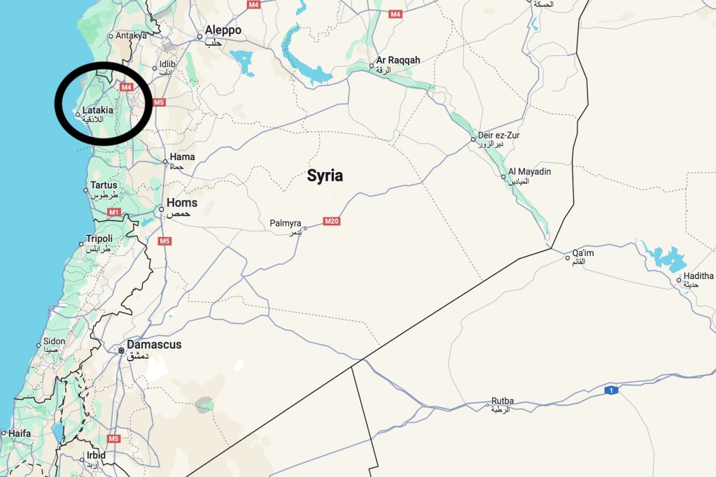The Syrian city of Latakia is located roughly 100 kilometers north of the Lebanese border | Source: Google Maps