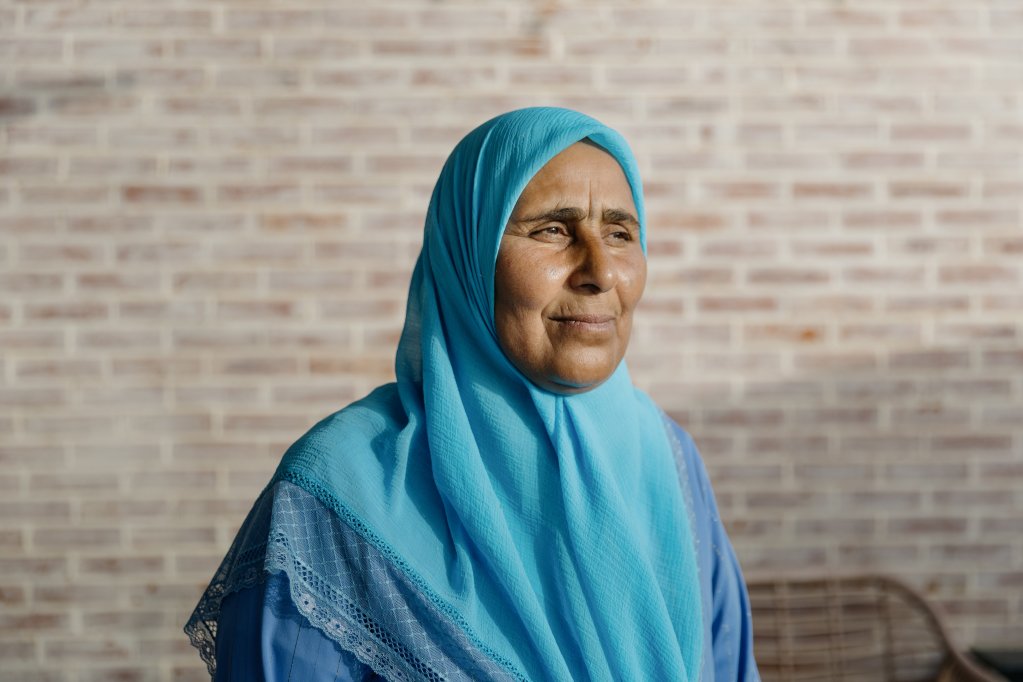 Portrait of Bouaïcha. Her son was missing for seven years. After all that time, she discovered he was being held in detention in Algeria. The collective has become a family to her, offering support day in and day out. Rabat, May 2026 | Photo: Valentina Camu 