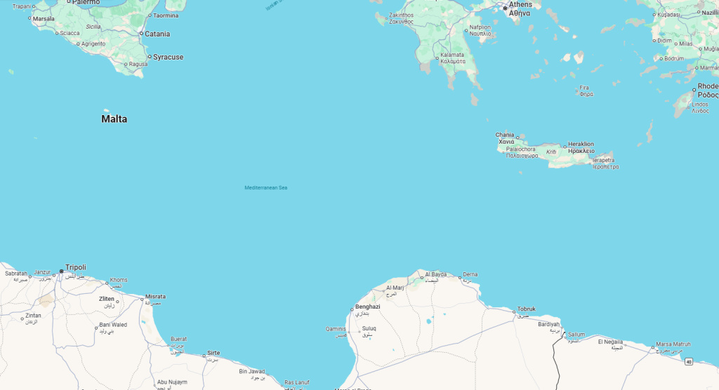 The Libyan coast along the Mediterranean sea | Source: Google maps 