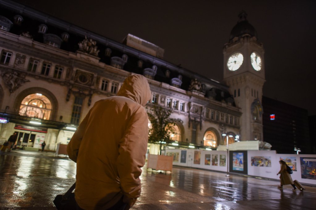 Alvin, a 17-year-old Guinean, sleeps alone near Gare de Lyon. Photo: Mehdi Chebil