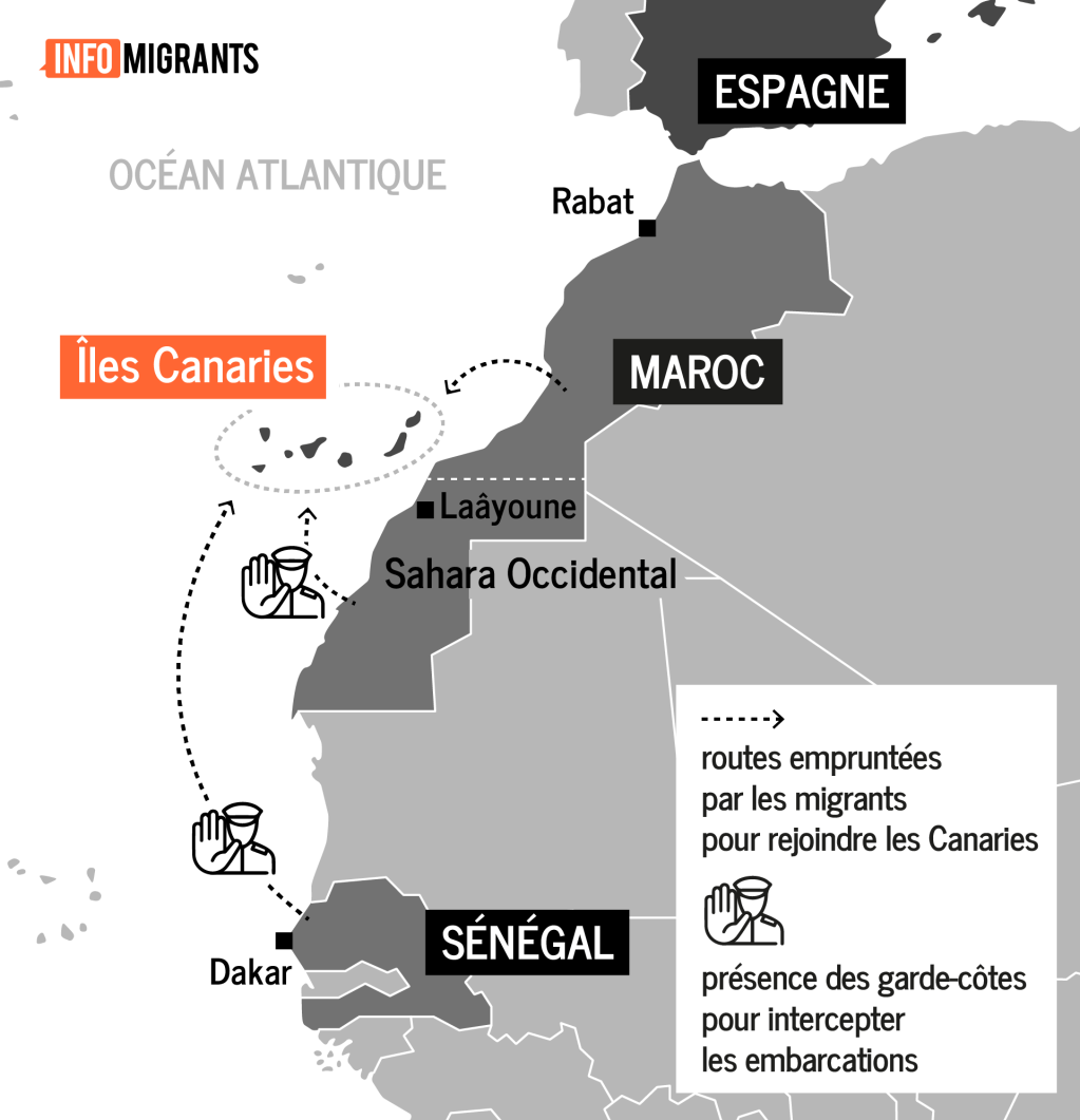 Le Sénégal se situe à plus de 1 700 km de l'archipel espagnol des Canaries. Crédit : InfoMigrants