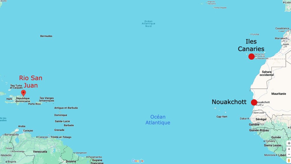 La République dominicaine se trouve de l'autre côté de l'océan Atlantique. Crédit : Google Maps