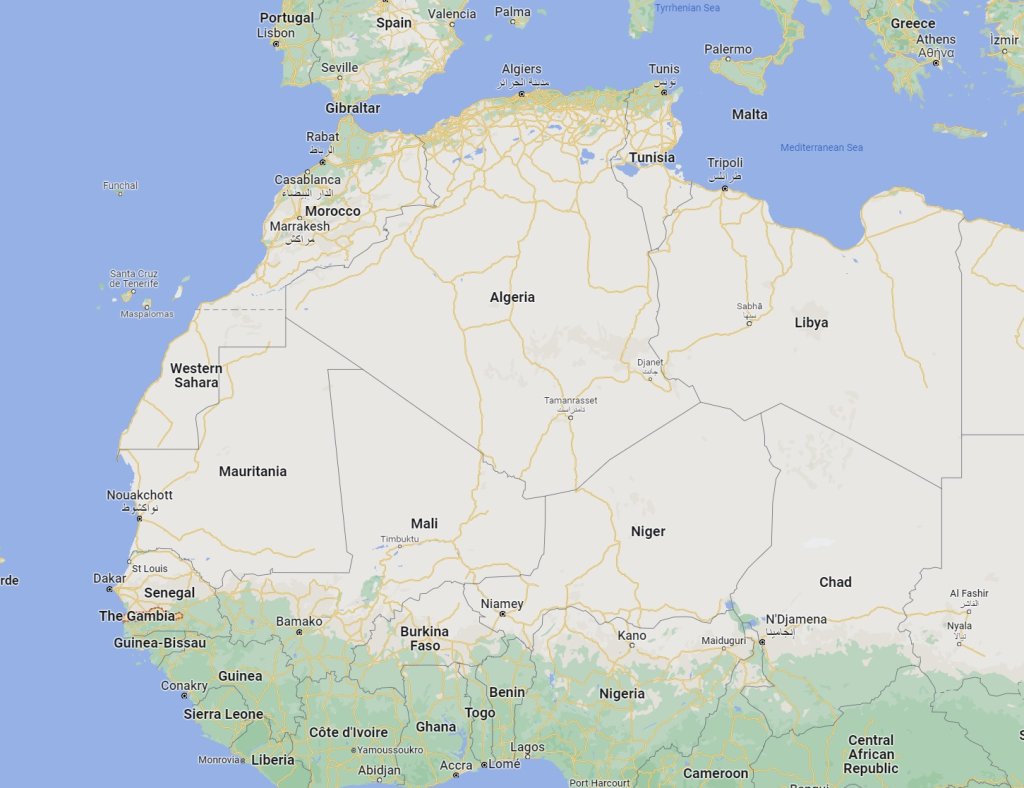 Map of The Gambia, Tunisia and other African countries | Source: Google Maps