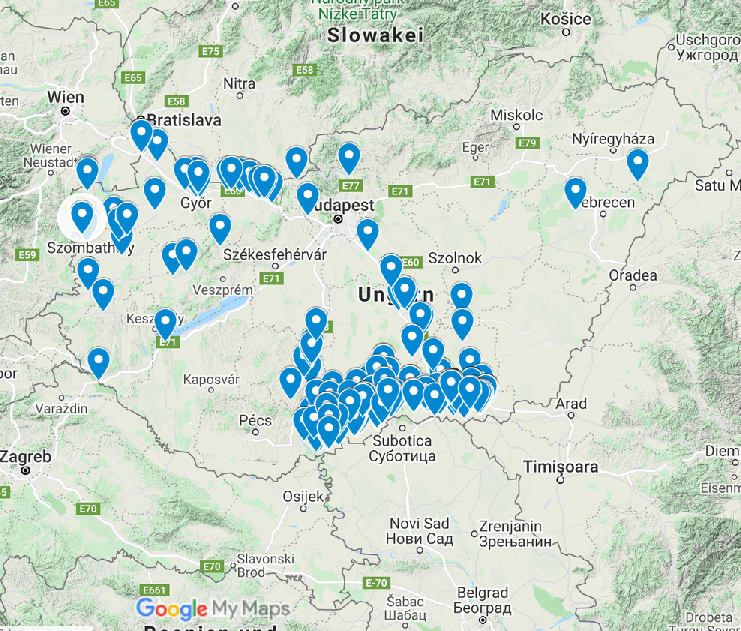 Screenshot of a map from the Hungarian Helsinki Committee showing the documented pushbacks of migrants from Hungary to Serbia | Source: Google Maps/Hungarian Helsinki Committee