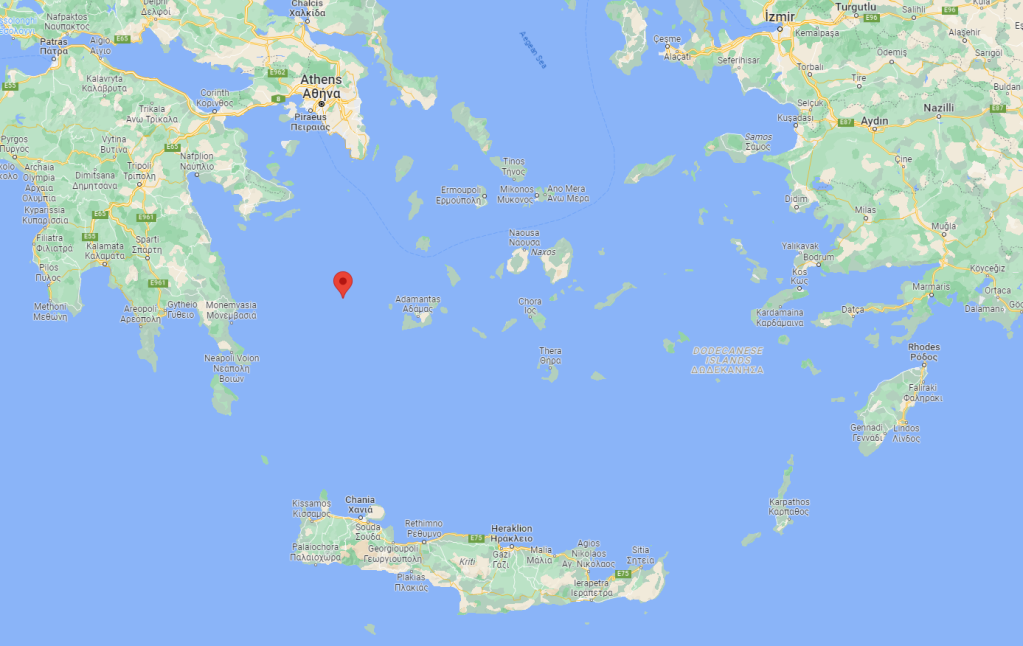 Falconera is located between Milos and the Peloponnese peninsula | Source: Google Maps