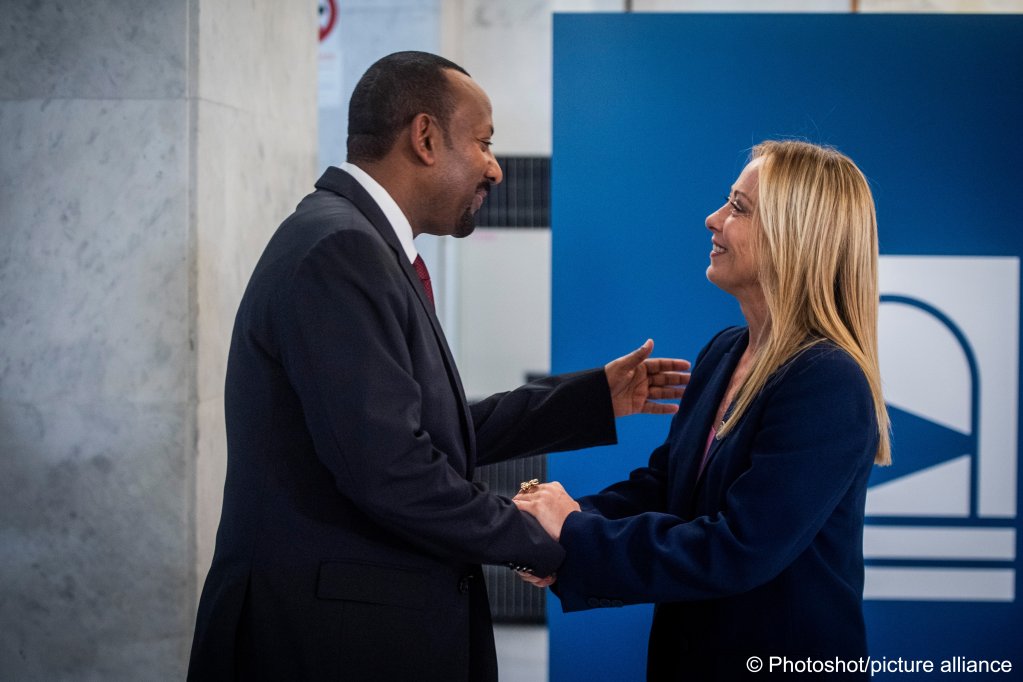 Italian Prime Minister Giorgia Meloni welcomes Abiy Ahmed Ali, Prime Minister of Ethiopia to Rome, Italy on July 23, 2023 for the International conference on development and migration  | Photo: Alessandro Serrano / picture alliance / Avalon