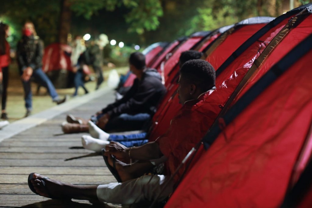 From file: A camp with 65 migrants claiming to be minors was set up on June 29th in the Jules-Ferry Square in the 11th district of Paris. Credit: Bruno Fert, MSF