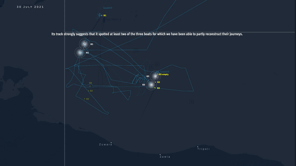This is a screenshot from the tracking of the Heron Drone from the HRW / Border Forensics Aerial Surveillance report | Source: HRW / Border Forensics Aerial Surveillance report