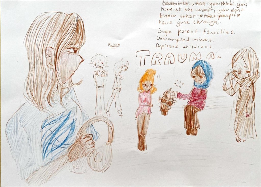 Artwork by an adolescent living in the Samos CCAC (May 2024) | Source: Amnesty International/Samos Volunteers 
