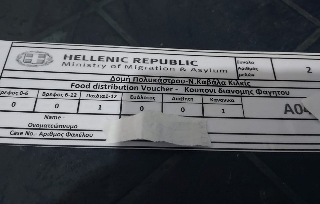 La carte servant à accéder aux distributions de nourriture à Nea Kavala. Crédit : DR