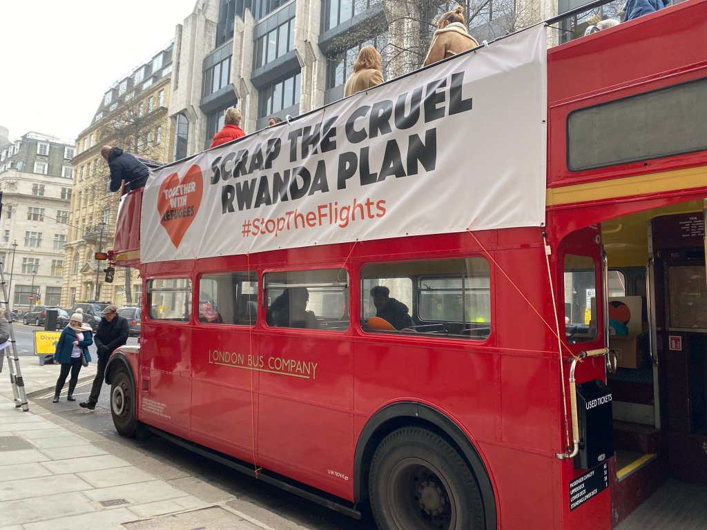 From file: A picture from the protest against the UK government's Rwanda policy, which took place on January 25, 2023 in London | Source: Twitter feed: @IMIX_UK