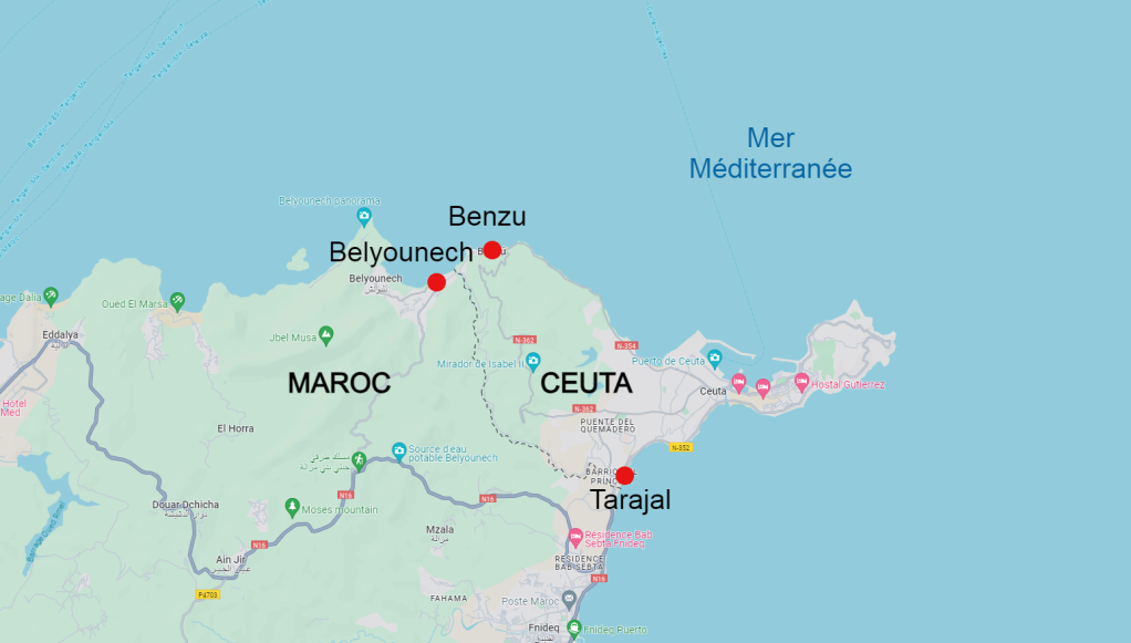L'enclave espagnole de Ceuta est frontalière du Maroc. Crédit : Google Maps