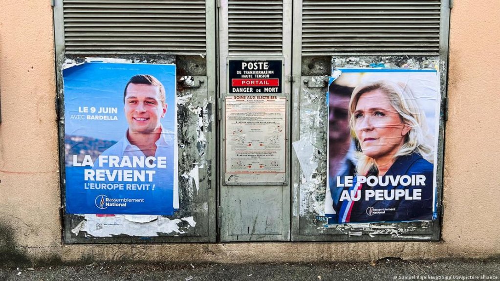 Marine Le Pen (r), president the of the National Rally's parliamentary group, and Jordan Bardella (l), the National Rally's lead candidate for Europe, have been gaining popularity in France. | Photo: Samuel Rigelhaupt/Sipa USA/picture alliance
