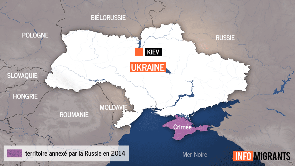 La Pologne, la Slovaquie, la Roumanie et la Hongrie s'apprêtent à accueillir des demandeurs d'asile venus d'Ukraine. Crédit : Studio graphique FMM