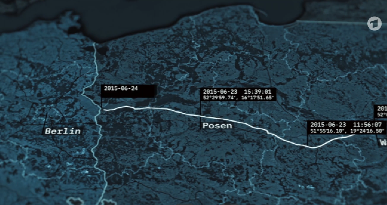 One of the routes taken by the smugglers and traffickers according to data taken from the gang's mobile phone data. The route continued through Germany, Belgium, the Netherlands and on to the UK | Source: Screenshot RBB/ARD documentary Handelsware Kind