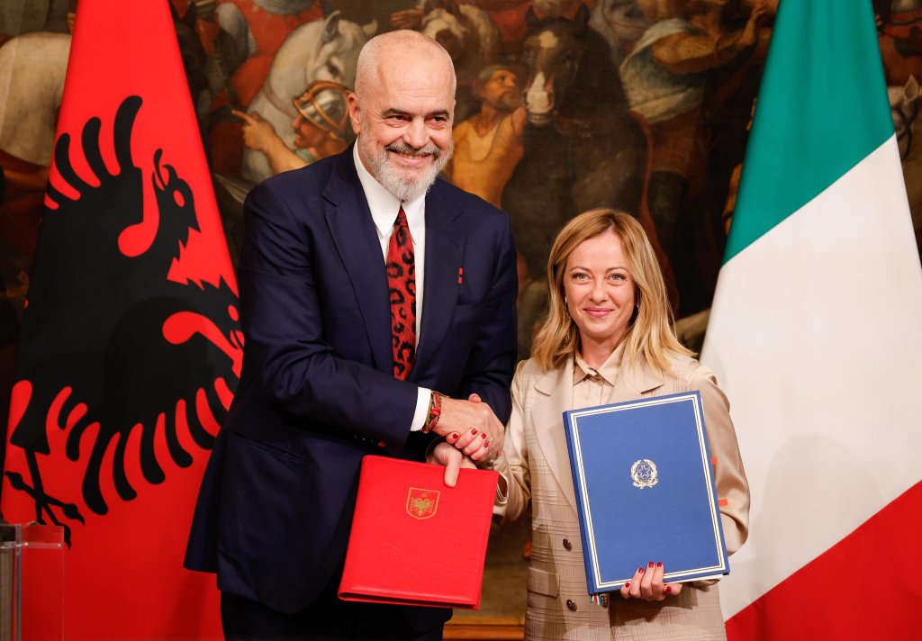 Italy's Prime Minister, Giorgia Meloni, as she meets Albania's Prime Minister, Edi Rama, at Chigi Palace, in Rome, Italy, 6 November 2023 | Photo: Giuseppe Lami / ANSA
