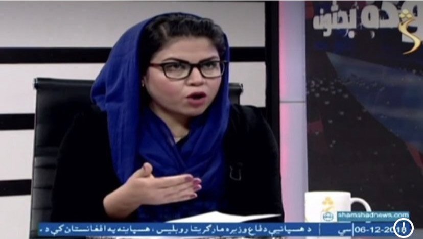 Mariam Arween speaking on Shamshad TV in Afghanistan | Photo: Shamshad TV