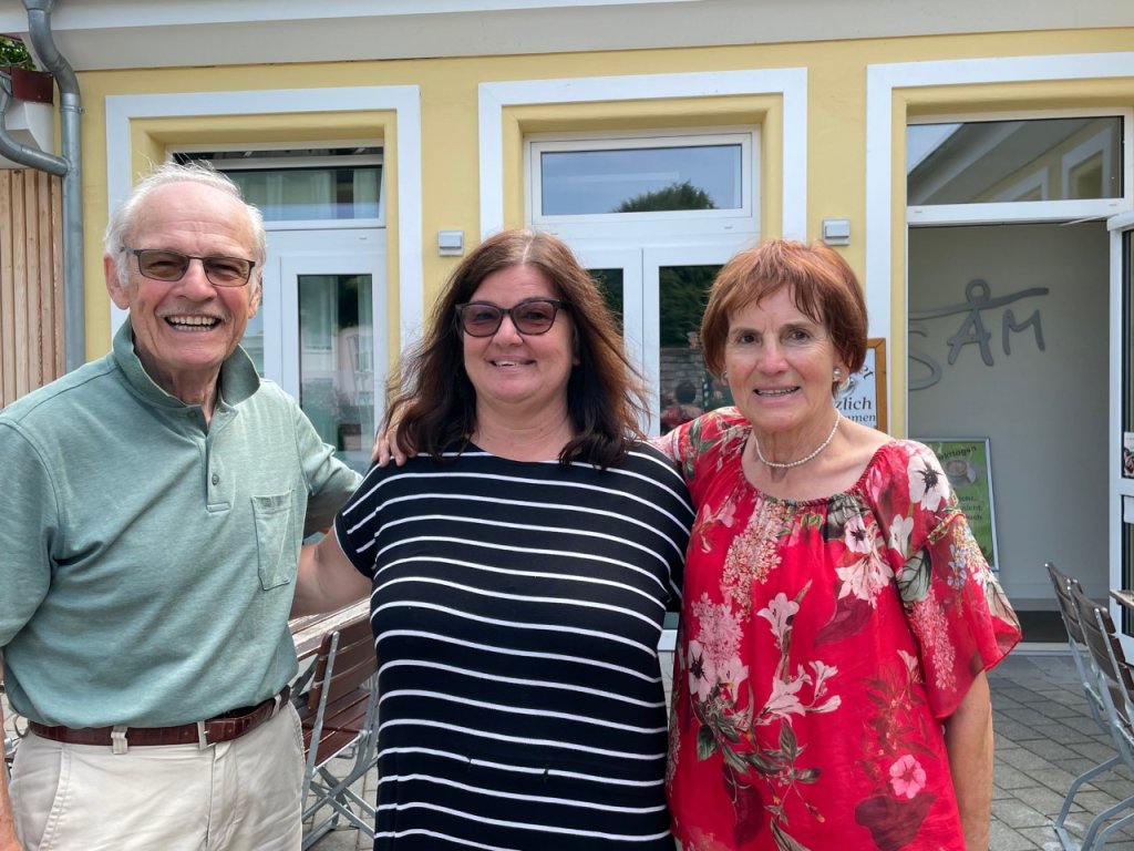 Hartmut Brax (L), Hertha Ganz (C) and Barbel Brax (R) are among the SAM International staff in Sinsheim helping reforges and migrants by providing German lessons, counseling for women & youth and offering social celebrations to aid in adaptation to German life | Photo: Dale Gavlak