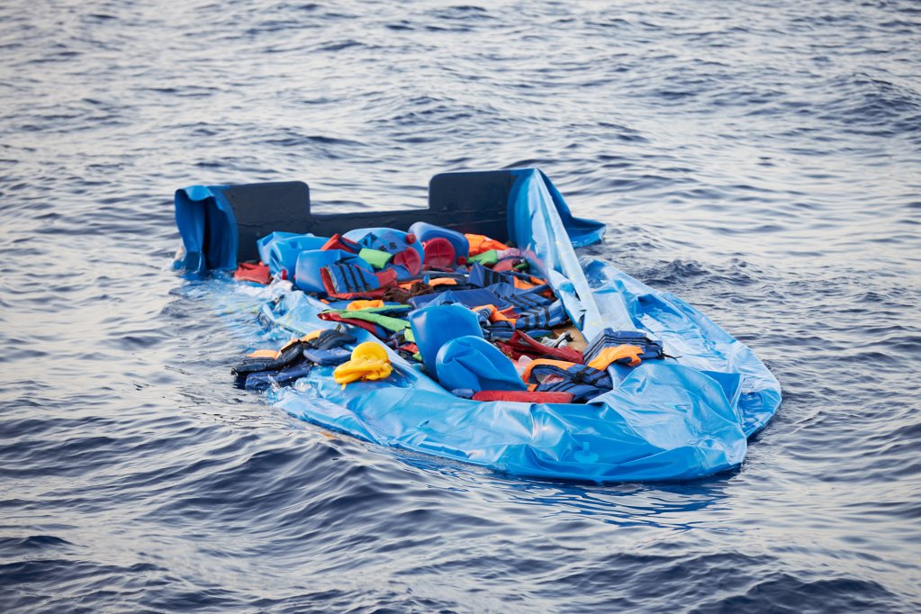 A destroyed rubber boat in the Mediterranean Sea | Photo: Fabian Heinz/Sea-Eye