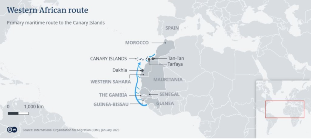 Primary migration routes to the Canary Islands | Credit: DW