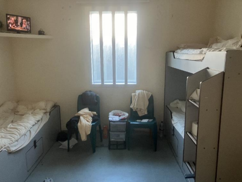 A picture of one of the cells for inmates at Harmondsworth IRC. In this case, three people are sharing one cell, those who refused to share are taken to isolation units until they agree, noted inspectors | Photo: HM Inspectorate of Prisons