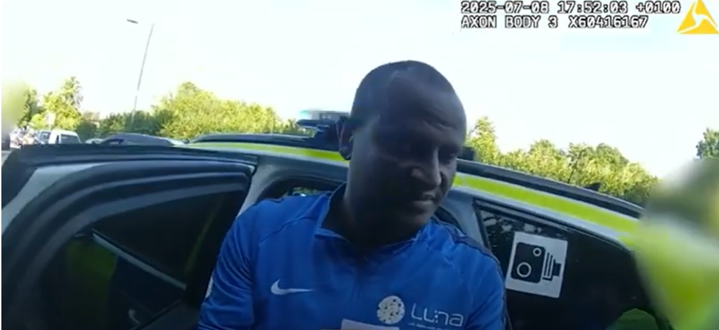 A screengrab provided by the CPS taken from the body cam of one of the arresting officers at the time of Hadush K's arrest on July 8, 2025 | Source: Crown Prosecution Service (CPS) press office