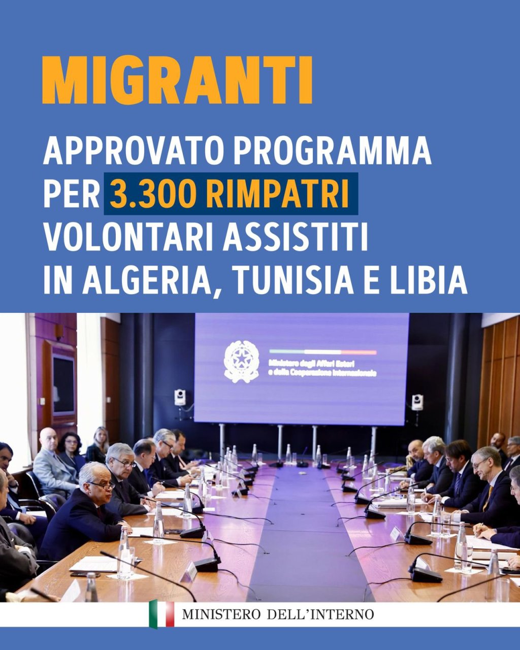Italy's Interior Minister Matteo Piantedosi posted this on the social media platform X on April 2, showing the meeting he and Foreign Affairs minister  Tajani attended before announcing funding for 20 million | Source: X @Piantedosim