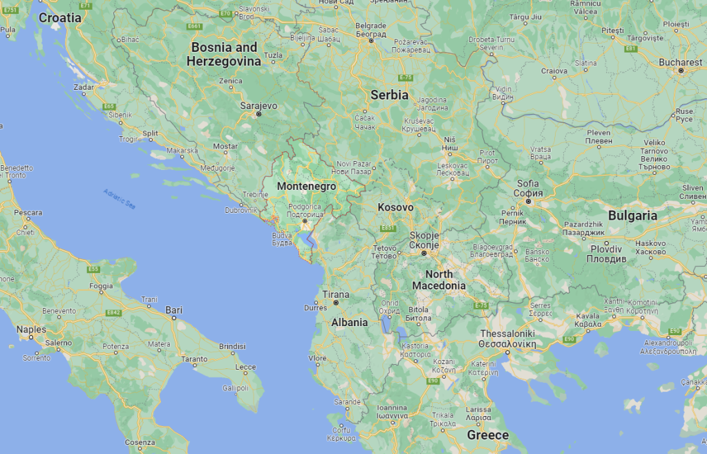 Map showing Montenegro and neighboring countries | Source: Google Maps