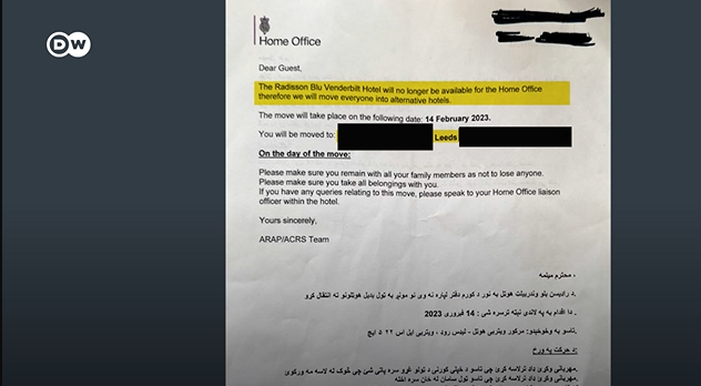The letter from the Home Office seen by DW | Photo: Screenshot of DW report / DW / Kate Martyr