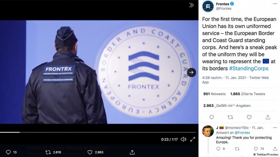 Screenshot: Frontex proudly announced its new uniform in January 2021 | Source: Twitter/Frontex