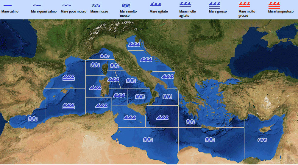 A screen shot from the Italian Ministry of Defense weather website Meteo Aeronautica showing rough seas to the south of Sicily | Source: Screenshot Meteoam.it
