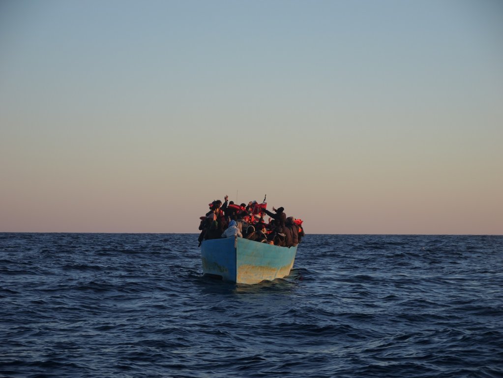 134 migrants crowded into a wooden boat spotted in distress in the Central Mediterranean Sea. The boat departed from the Libyan city of Sabratha, February 5, 2024| Photo: Sou-Jie van Brunnersum