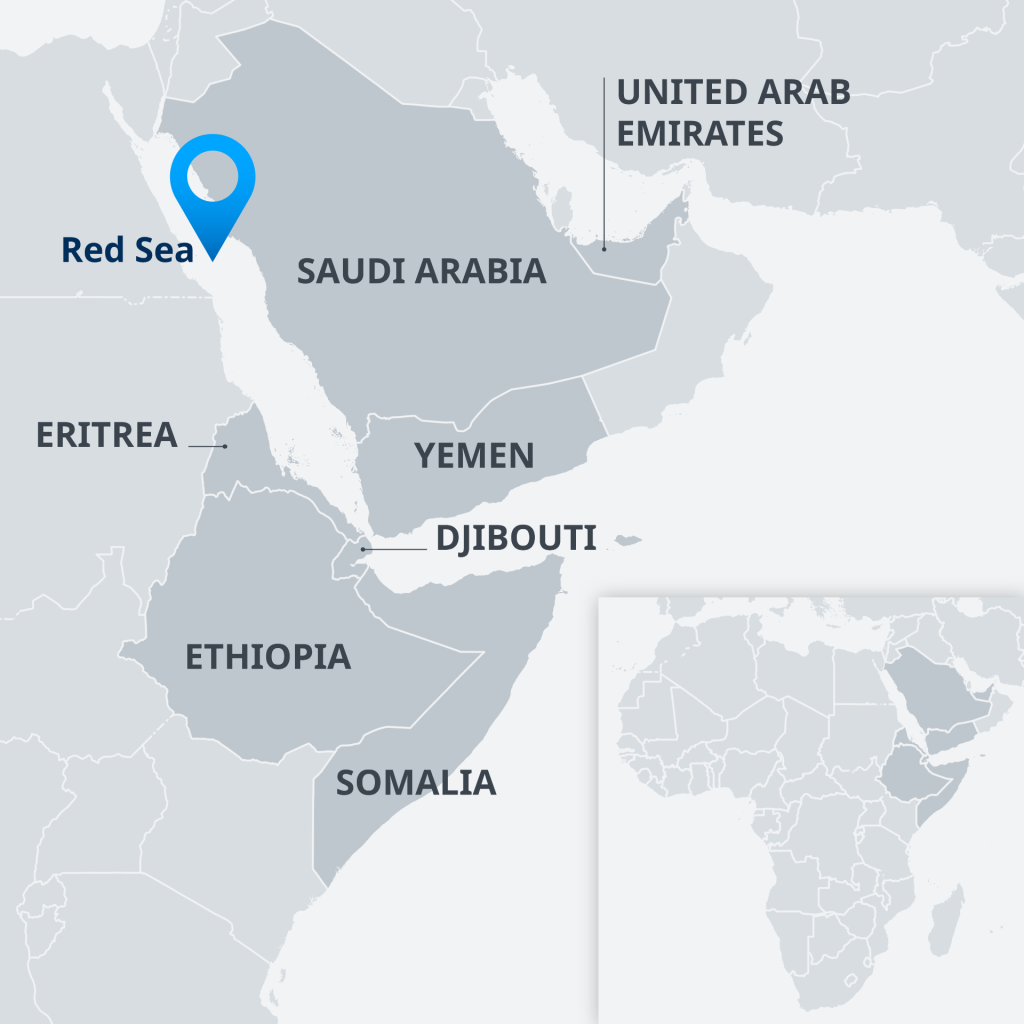This map shows the Horn of Africa, Saudi Arabia and Yemen