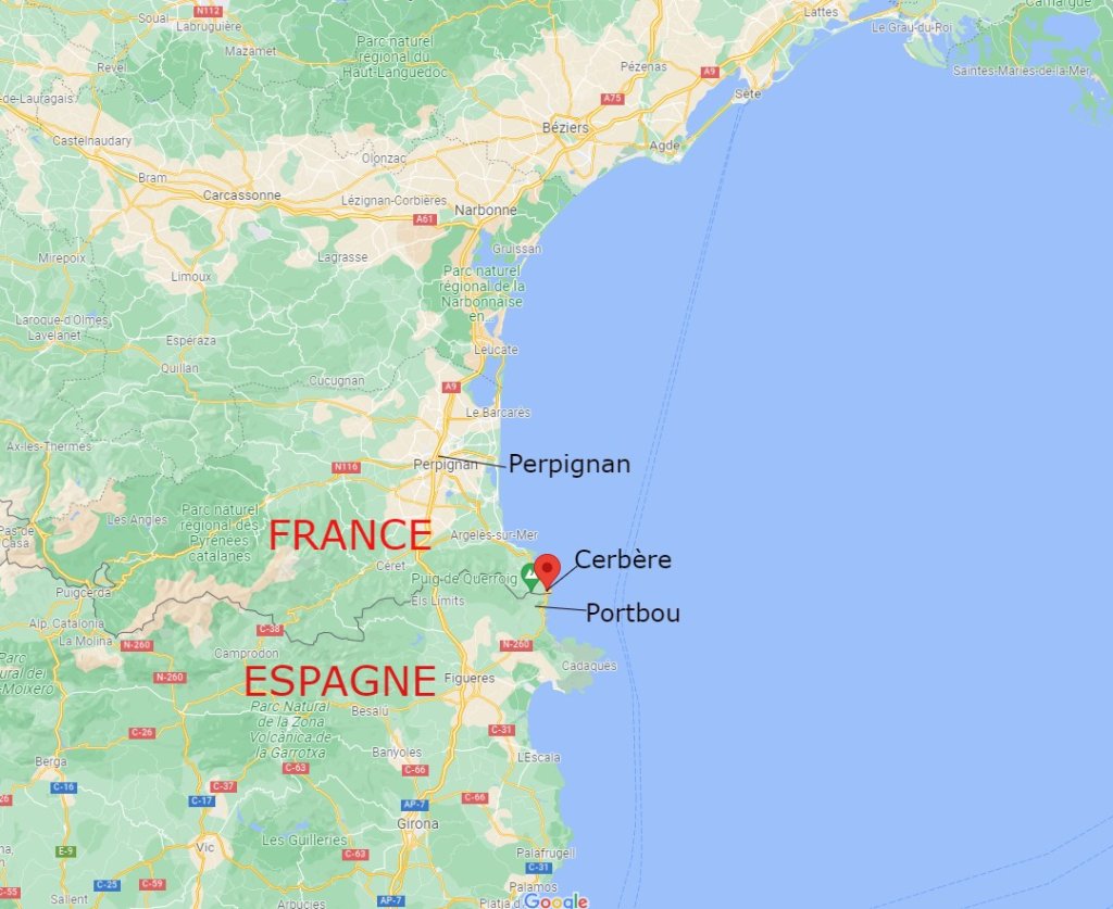 Cerbère est devenu un point de passage en arrivant en France depuis l'Espagne. Crédit : Google maps