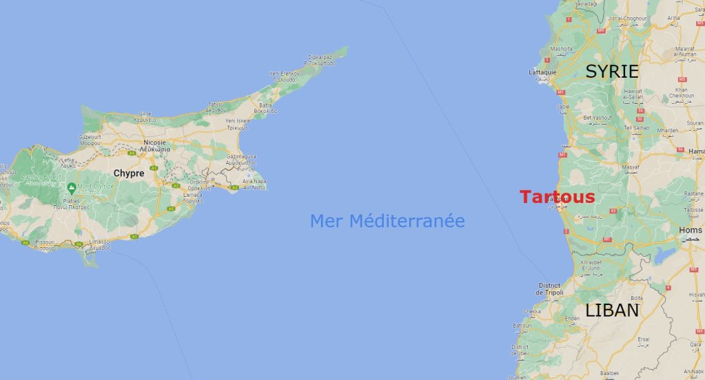 L'embarcation a fait naufrage au large de la ville syrienne de Tartous. Crédit : Google maps